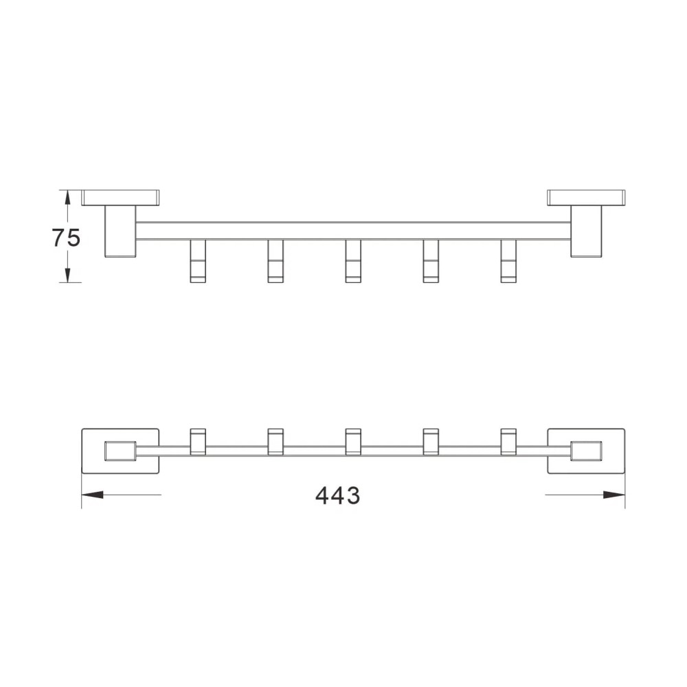 Крючок Belz B90215-5, планка 5 крючков, хром