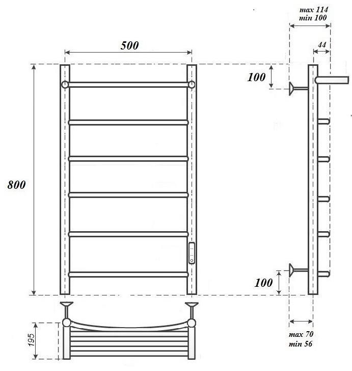 Полотенцесушитель электрический Point Афина PN04858P П5 50x80 диммер справа, хром