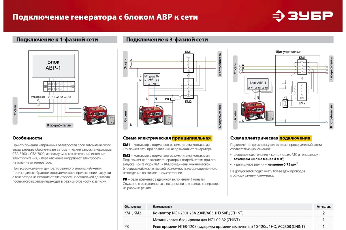 Гибридный генератор Зубр бензин/газ, 3300 Вт СГ-3300