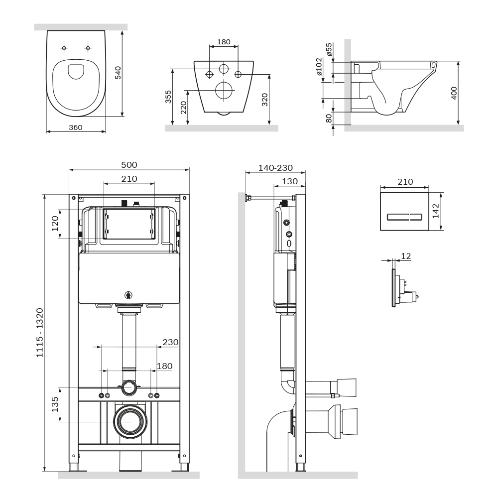 Подвесной унитаз Am.Pm Inspire IS450A38.501700 с сиденьем микролифт, инсталляцией и черной клавишей