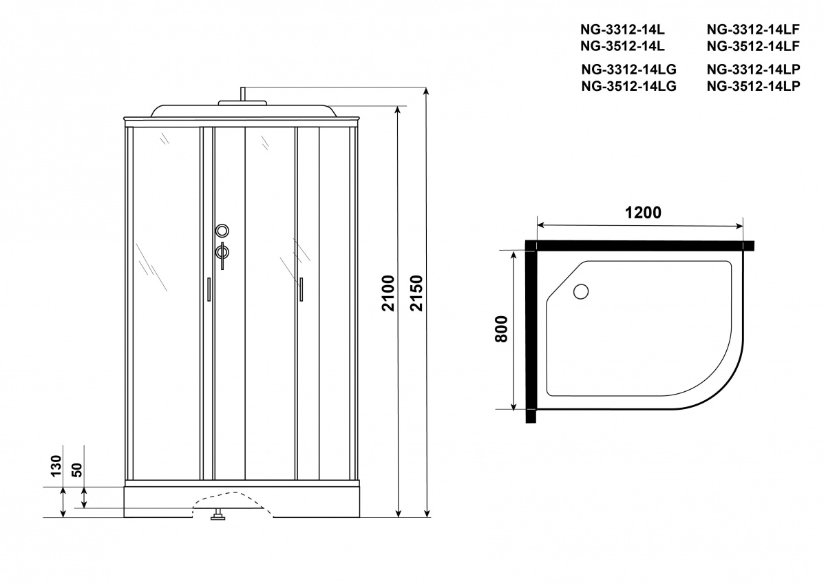 Душевая кабина Niagara Classic NG 3512-14LG 120x80 стекло тонированное, гидромассаж