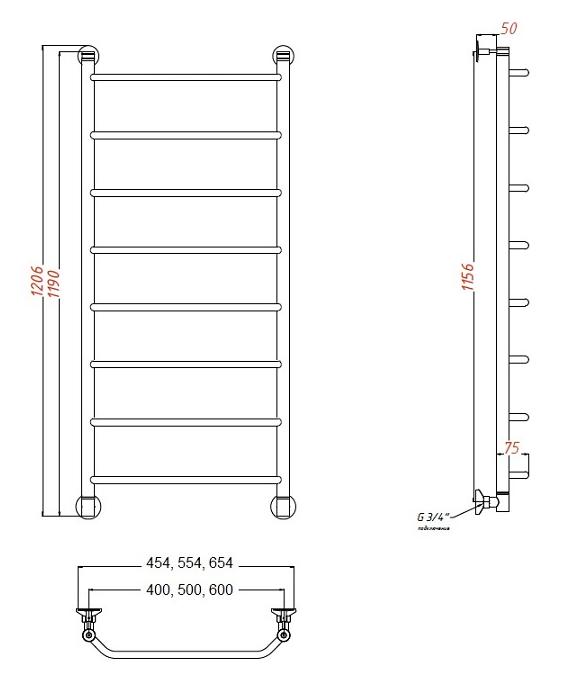 Полотенцесушитель водяной Aquanet Fiona 40x120 см