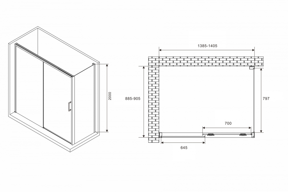 Душевой уголок Abber Komfort AG93140B-S92B 140x90 профиль черный