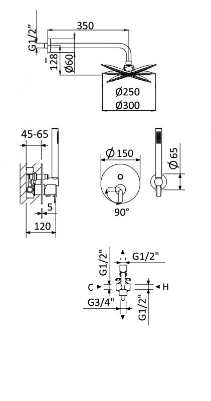 Душевой набор Cezares Leaf LEAF-DSIP-30-L-SR Sunrise