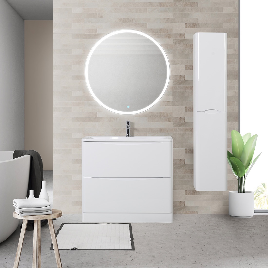 Мебель для ванной BelBagno Acqua 90 см напольная Bianco Lucido