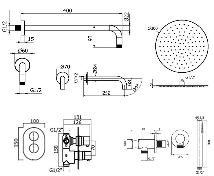 Душевой набор Plumberia IXO KITXOT19CR260KING хром