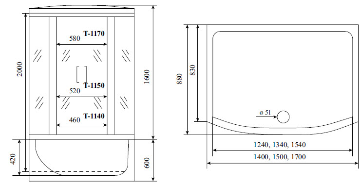 Душевая кабина Timo Standart T-6650 Silver 150x88, прямоугольная, хром