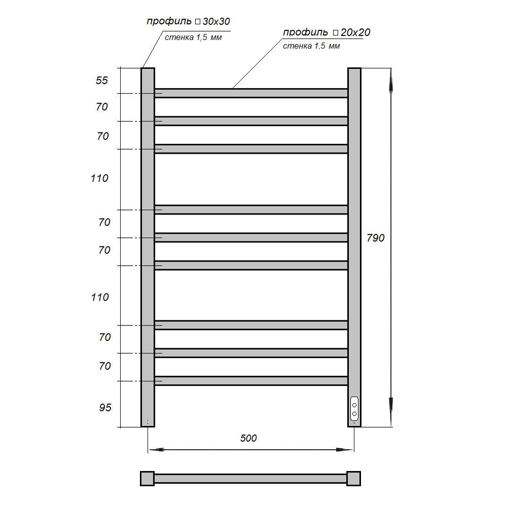 Полотенцесушитель электрический Point Вега PN71858W П9 50x80 диммер справа, белый