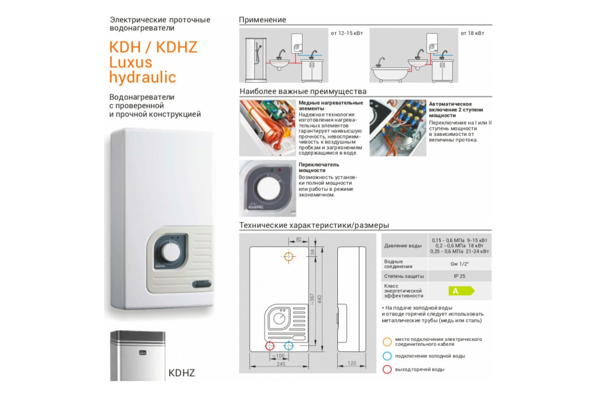 Электрический проточный водонагреватель Kospel Luxus hydraulic KDH-24