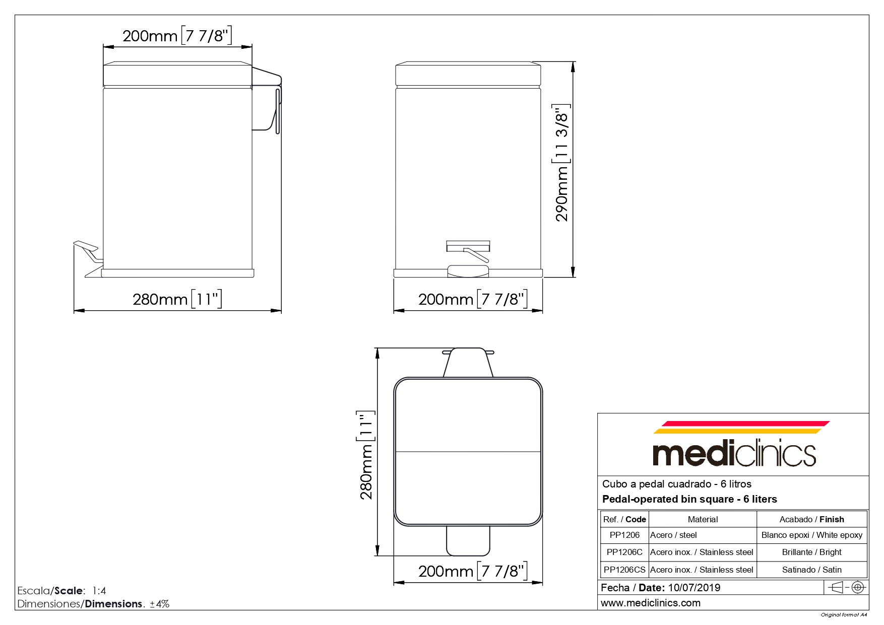 Ведро Mediclinics PP1206C 6 л, хром