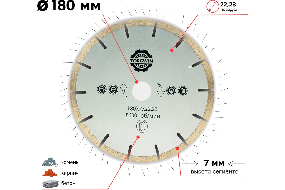 Алмазный диск сегментированный 180х7х22 мм TORGWIN T902267