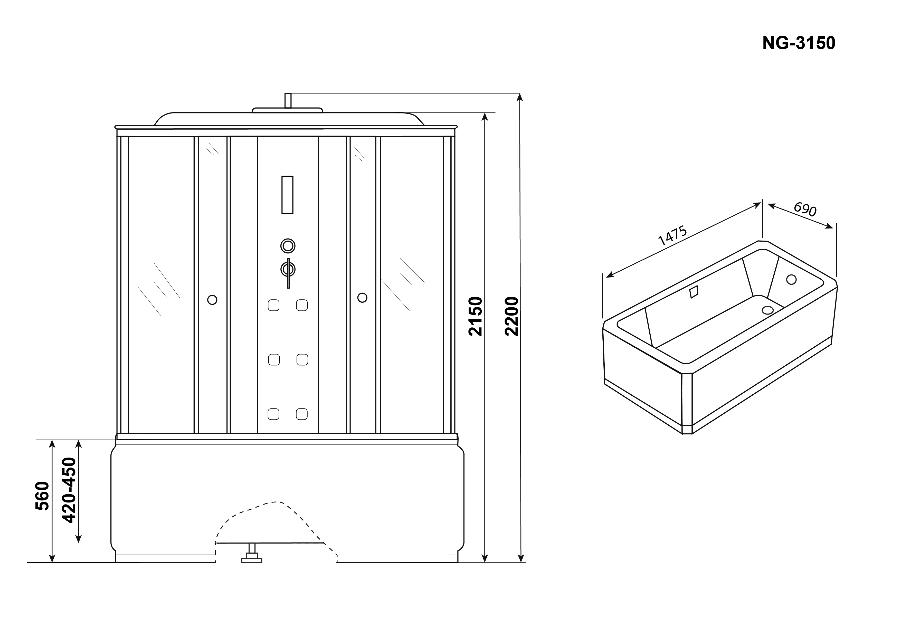 Душевая кабина Niagara Ultra NG-3150-01 150x70 с матовой полосой, с г/м