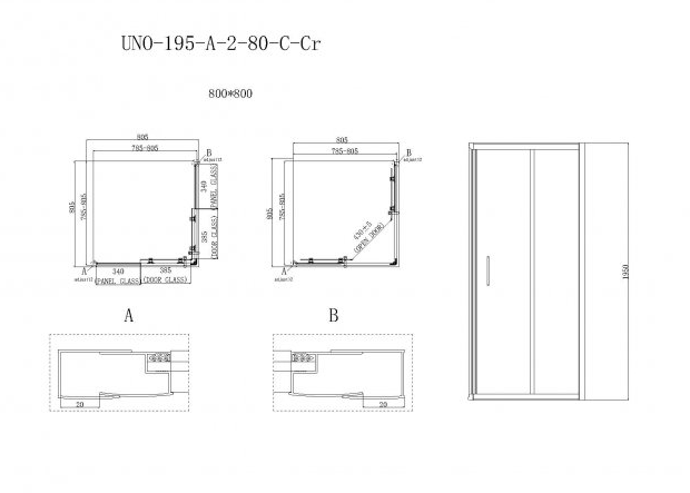 Душевой уголок BelBagno UNO-195-A-2-80-C-Cr 80x80 прозрачный, хром