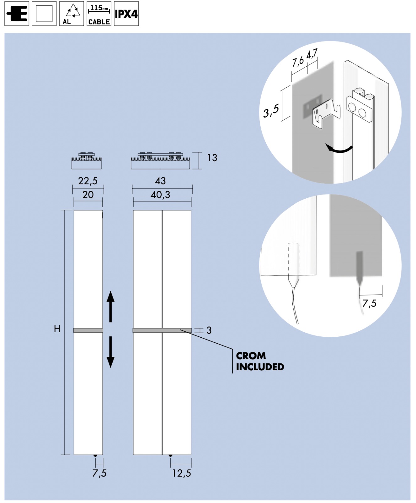 Полотенцесушитель электрический Antrax Loft BATH 1 40x170 белый матовый, ECLF1B170002T/BCOR