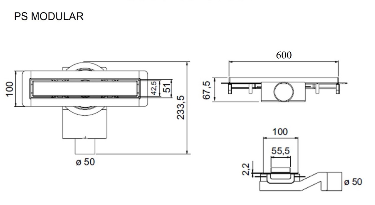 Душевой лоток Plumberia PSM Modular 60 см, нержавеющая сталь матовая PSM60MT