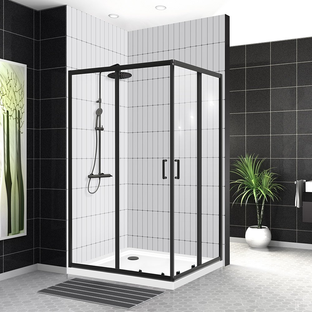 Душевой уголок BelBagno UNO-195-AH-2-100/80-C-NERO 100x80 прозрачный, черный матовый