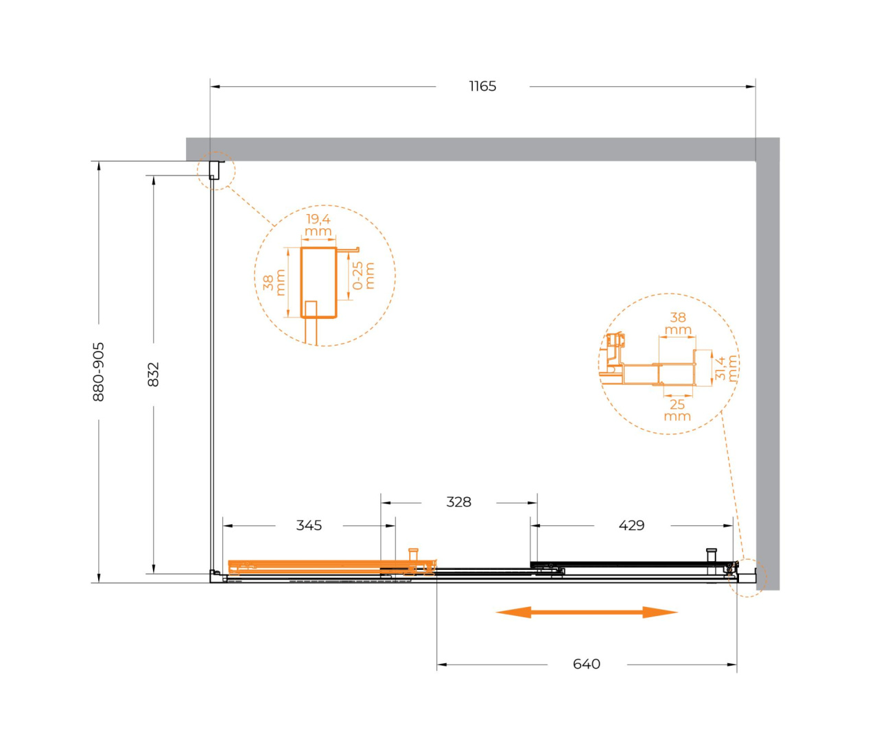 Душевой уголок Cezares MOLVENO-AHF-31-120/90-C-GM-IV 120x90 прозрачный, оружейная сталь