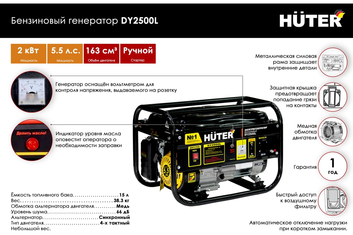 Электрогенератор Huter DY2500L 64/1/3