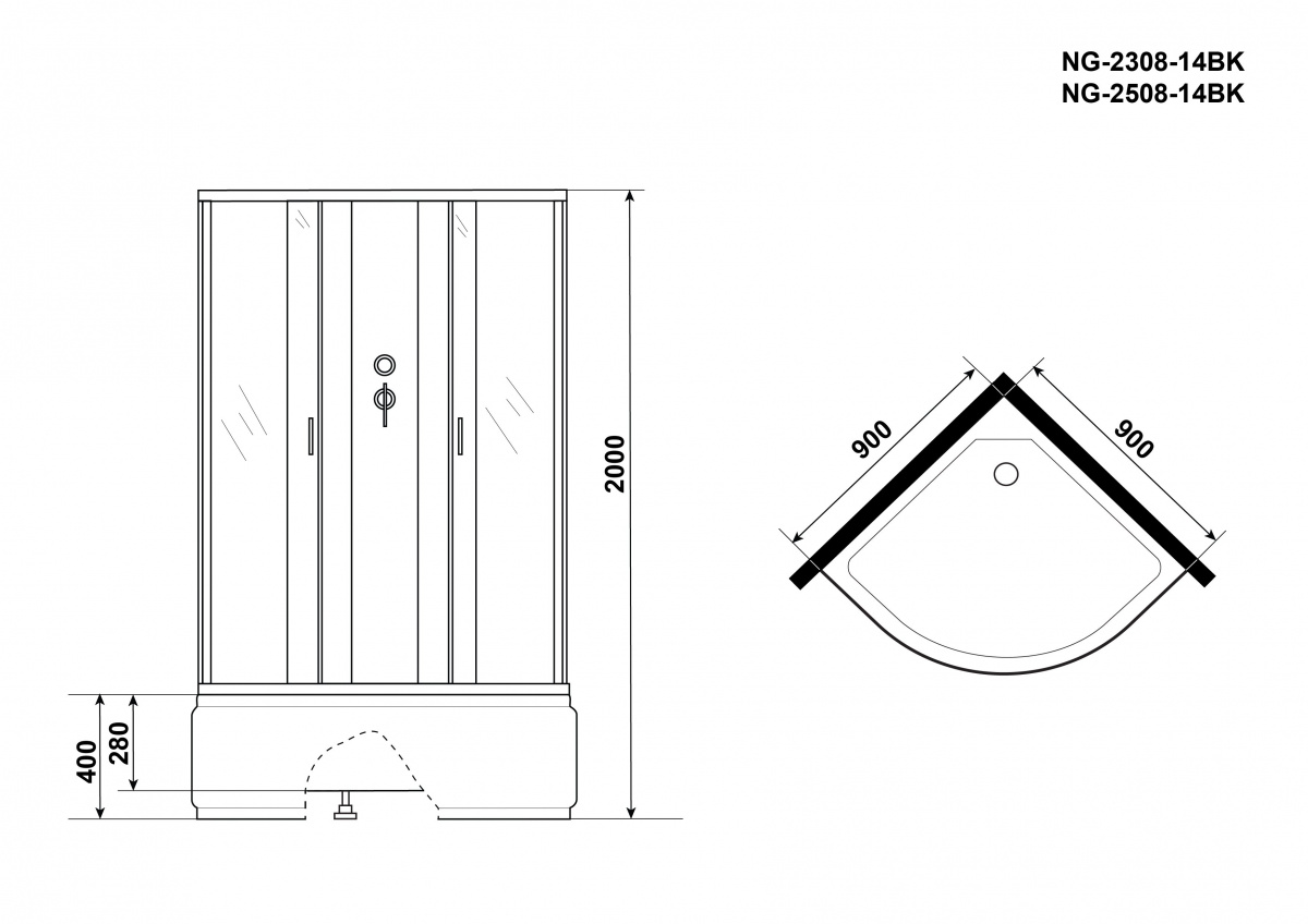 Душевая кабина Niagara NG 2308-14BK 90x90 стекло матовое, без крыши