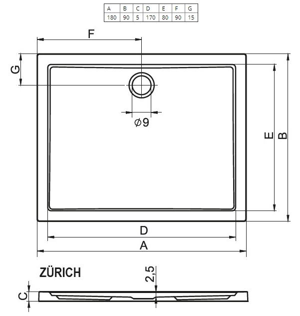Поддон для душа Riho Zürich 276 180x90