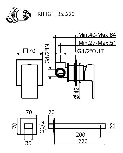 Смеситель для раковины Plumberia TAG KITTG1135NO220 черный матовый