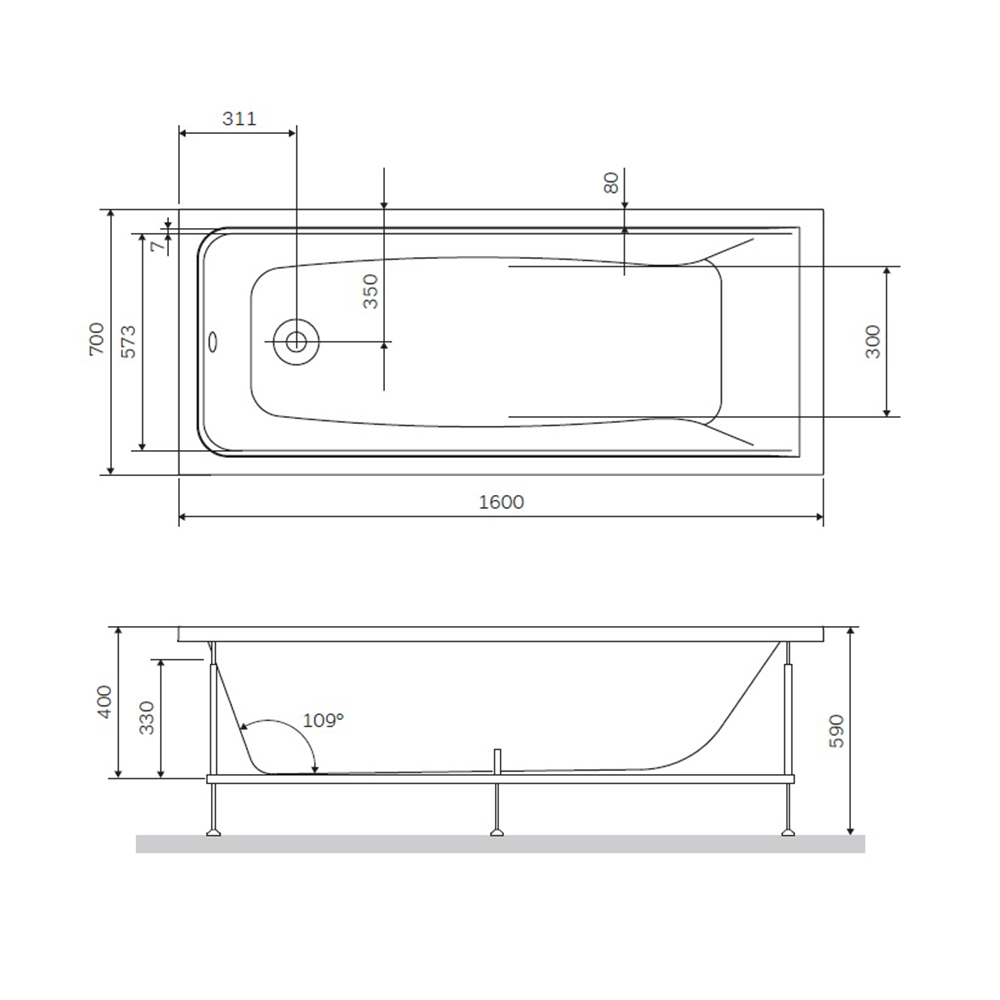 Акриловая ванна Am.Pm Gem W90A-160-070W-A 160x70 см