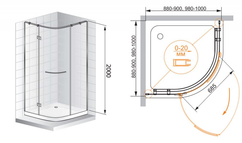 Душевой уголок Cezares BERGAMO-W-R-1-100-ARCO-C-Cr-R-IV 100x100 прозрачный, R