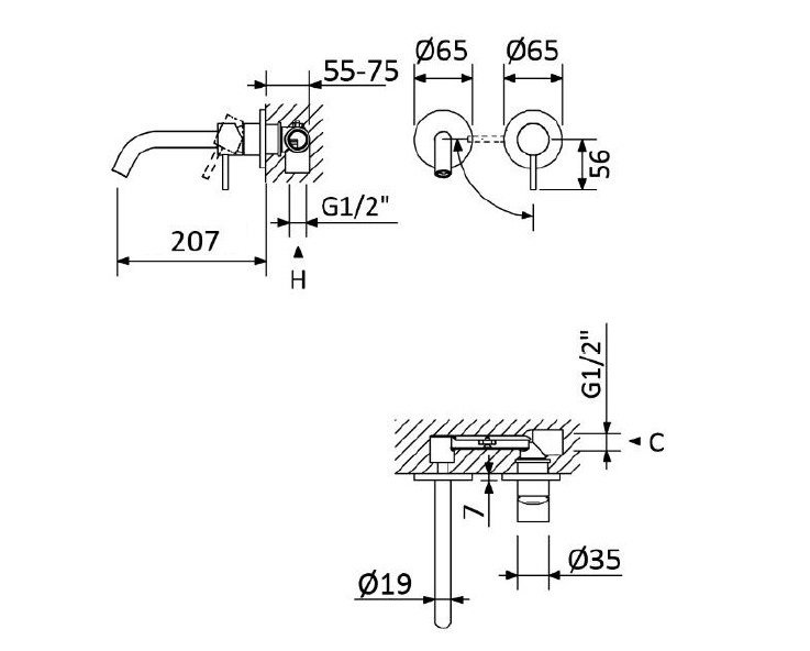 Смеситель для раковины Cezares LEAF-BLI2-20-L-01-W0 хром