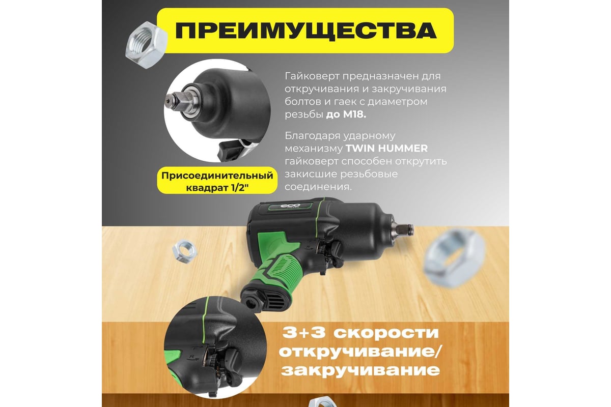 Пневмогайковерт Eco AIW-1500S