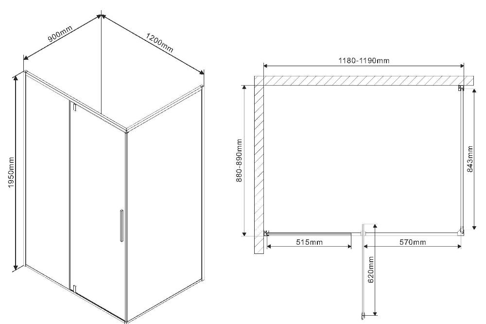 Душевой уголок Vincea Slim VPR-2SL1 120x90 хром, прозрачный, L