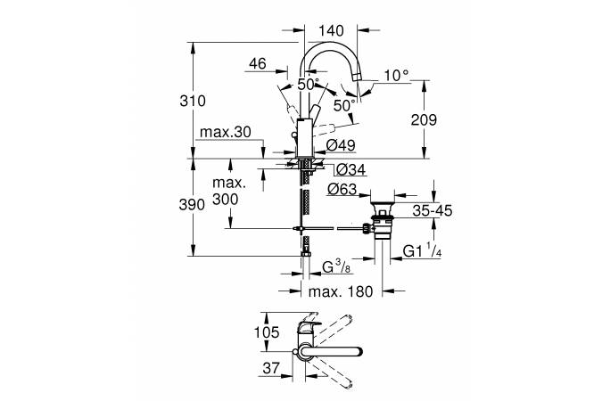 Смеситель для раковины Grohe BauFlow 23753000