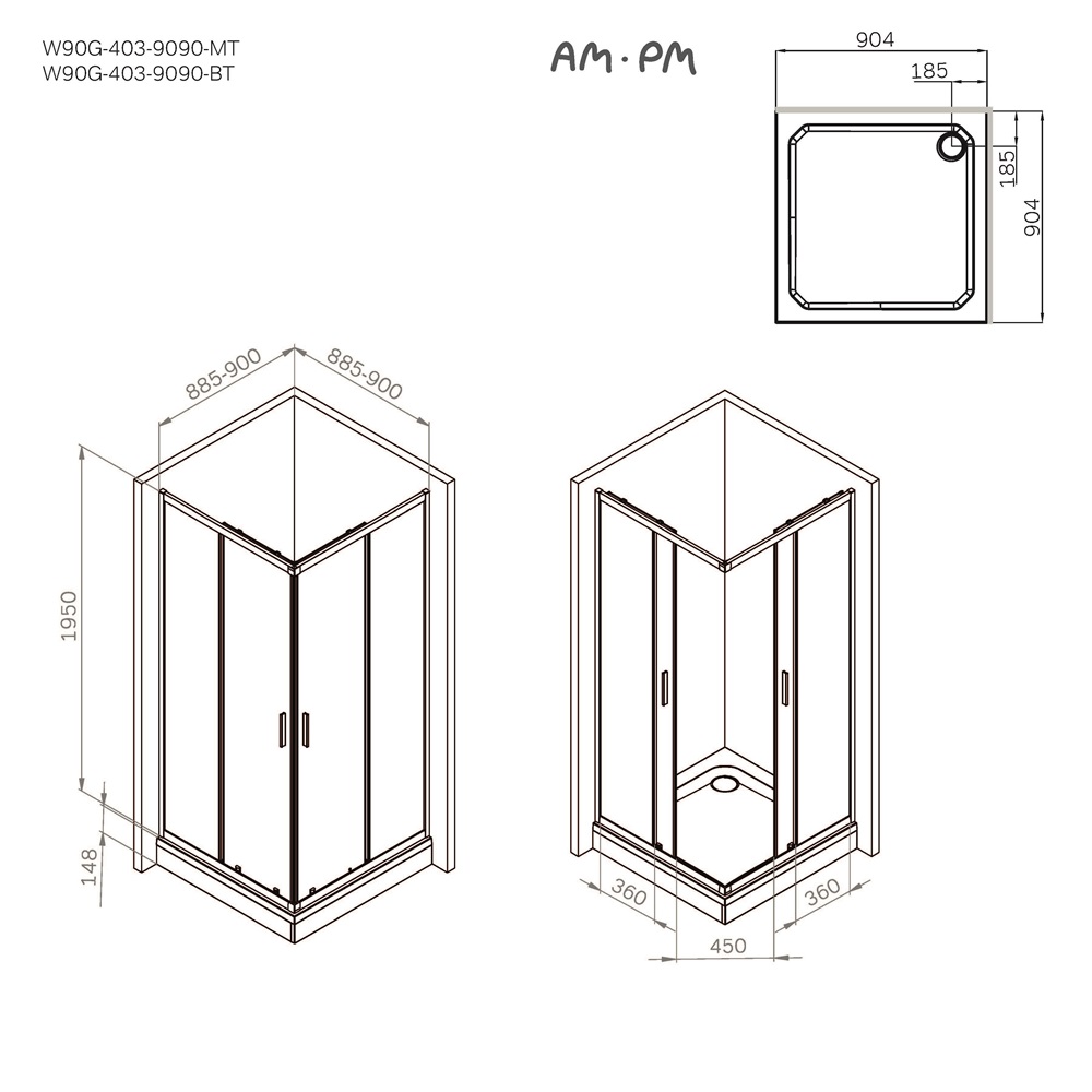 Душевой уголок Am.Pm Gem W90G-403-9090BT 90x90 прозрачный, черный матовый