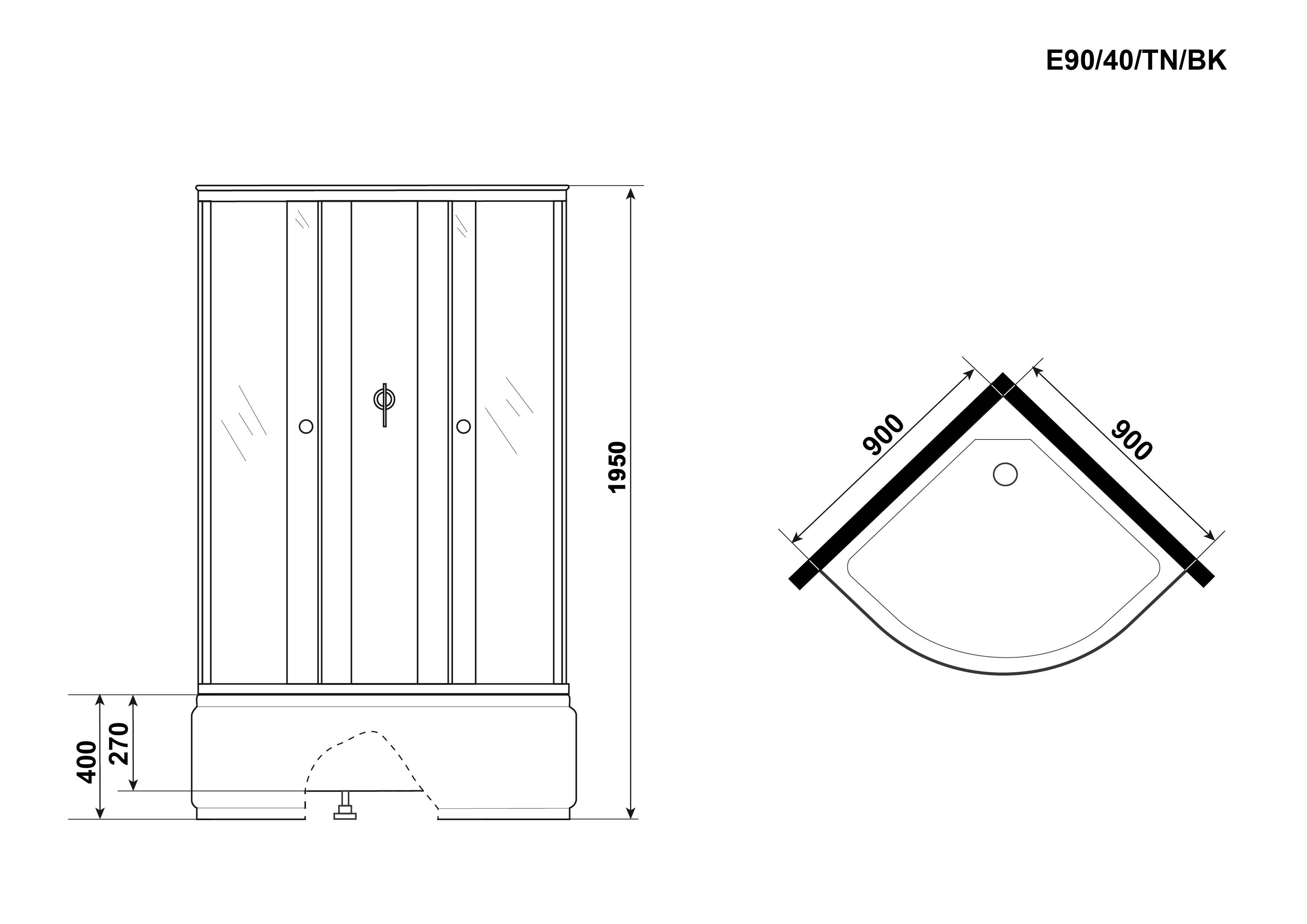 Душевая кабина Niagara Eco E90/40/TN/BK 90x90 стекло тонированное, без крыши и г/м