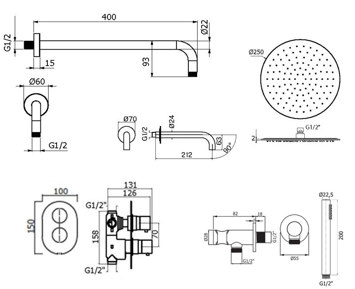 Душевой набор Plumberia IXO KITXOT19NO60 черный матовый