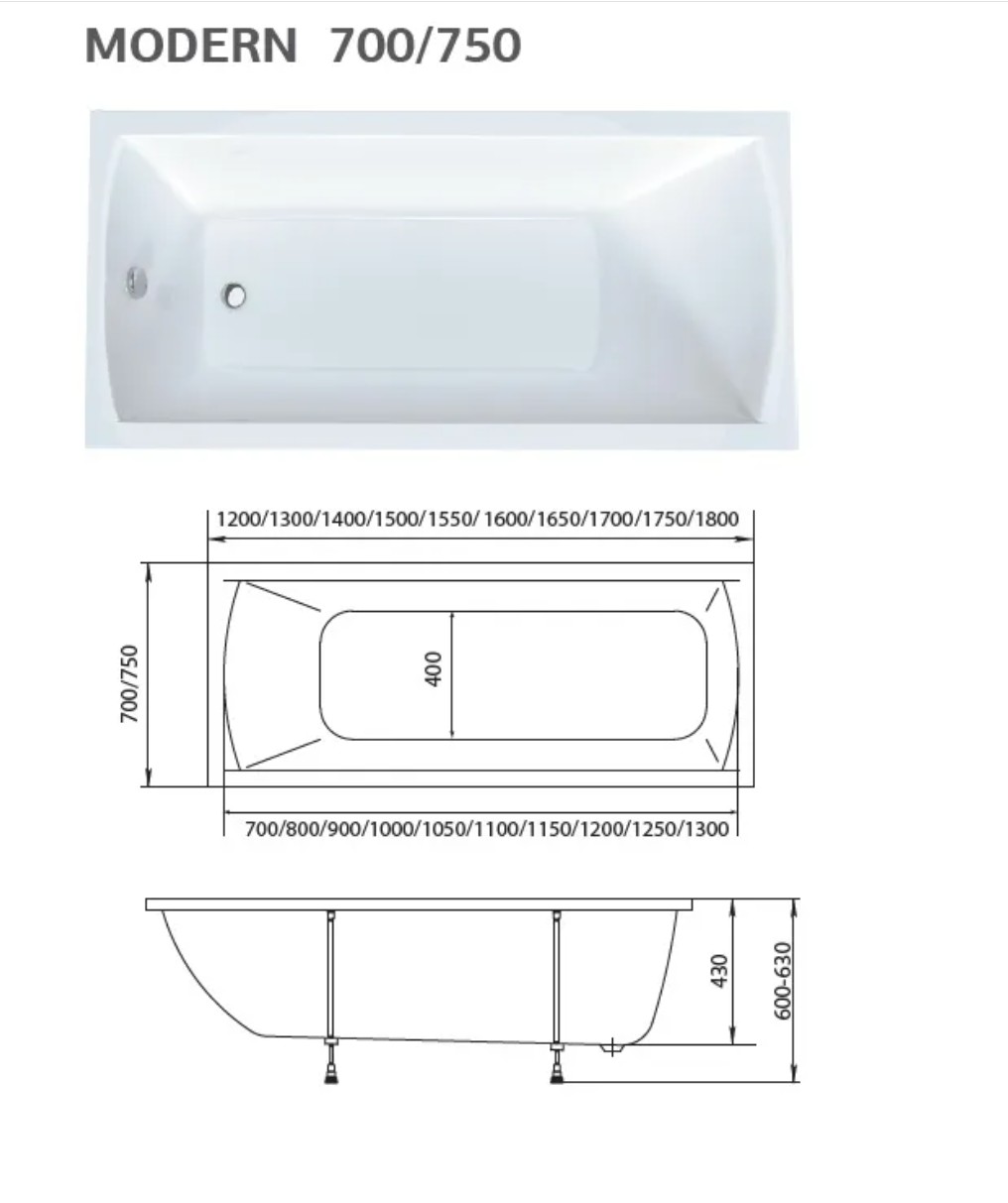 Акриловая ванна Marka One Modern 155x70