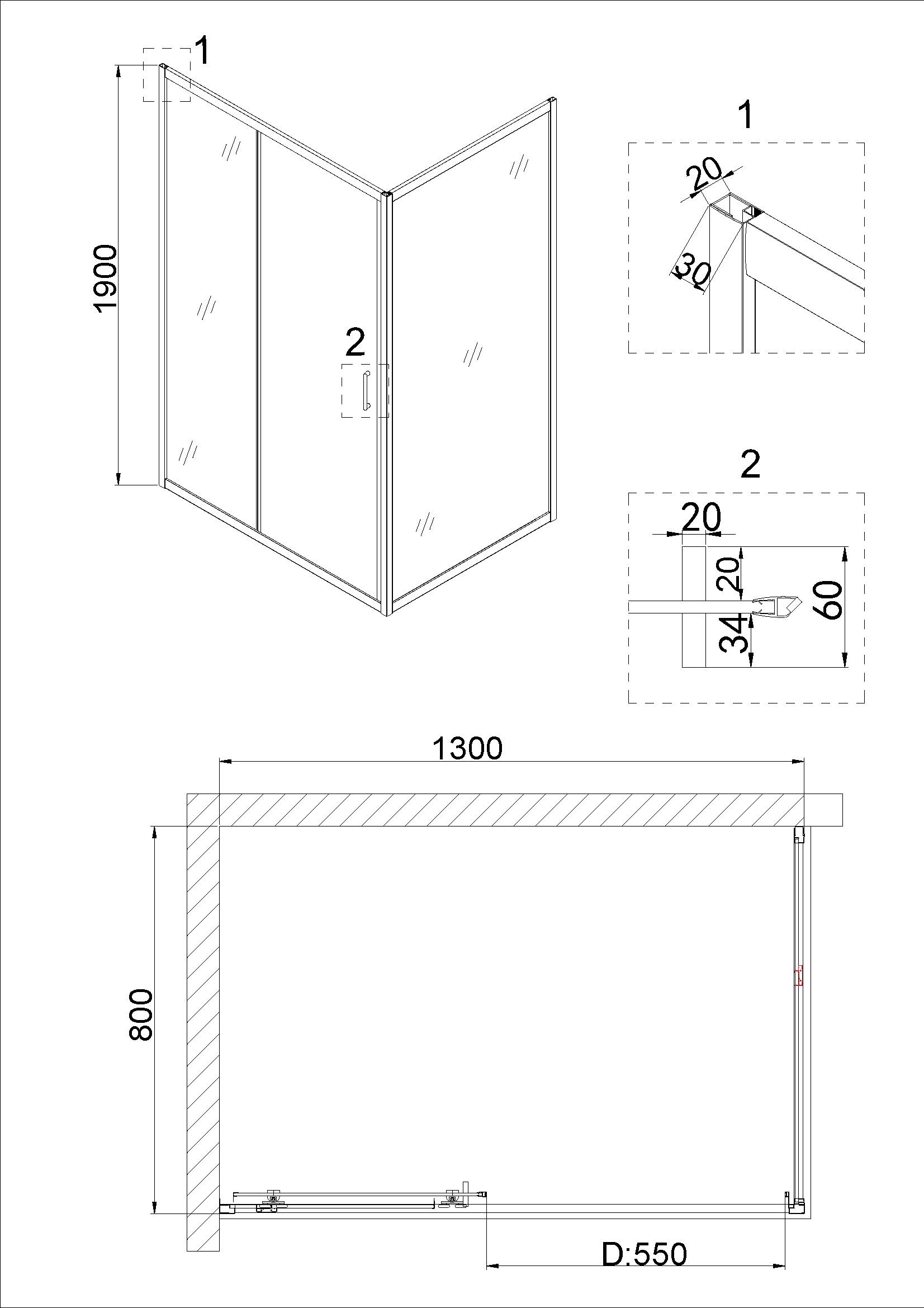 Душевой уголок Niagara Nova NG-62-13А-А80 130x80 прозрачный, хром