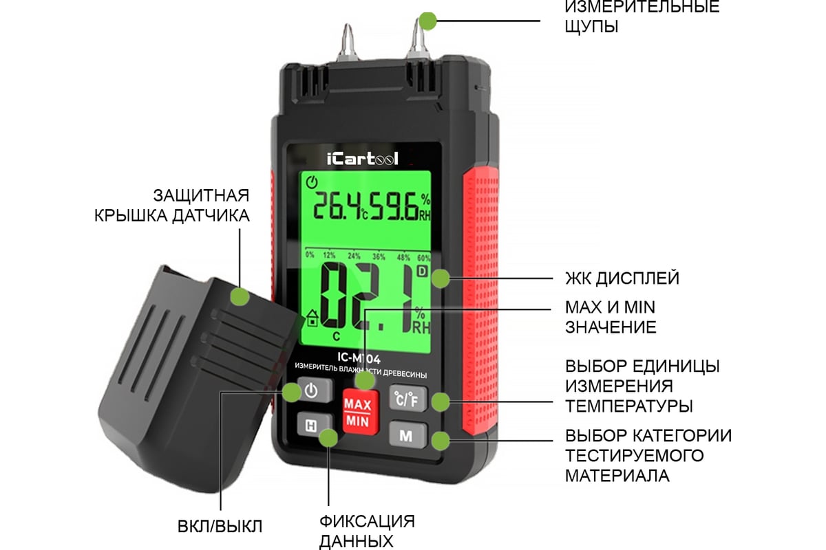 Электронный измеритель влажности древесины iCartool гигрометр IC-M104