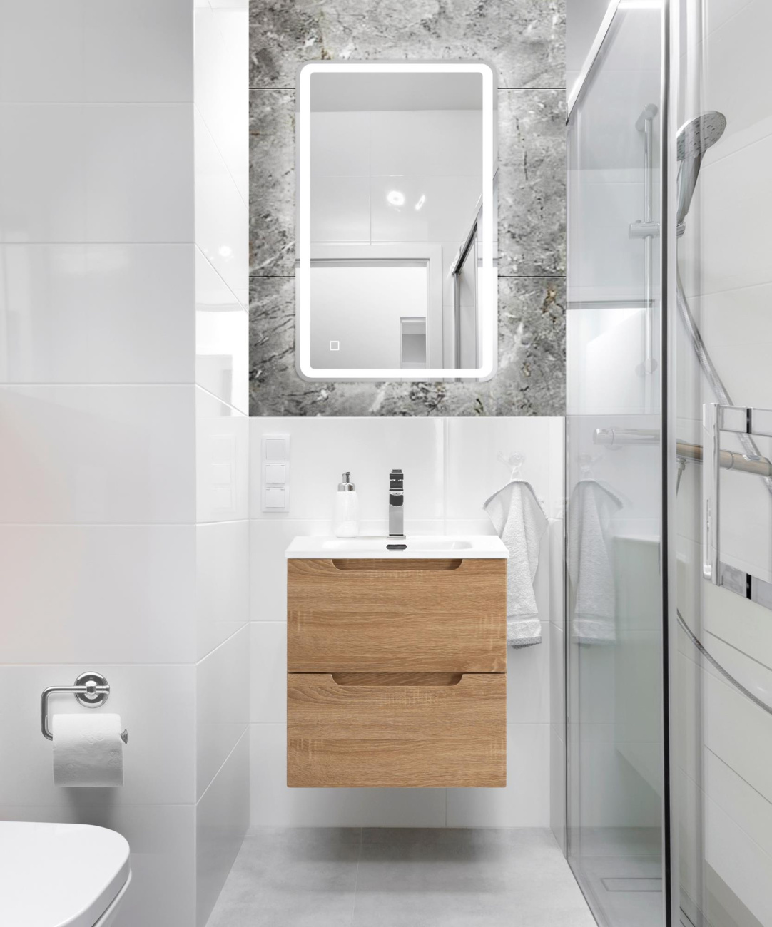 Тумба с раковиной BelBagno Etna 50 см, 2 ящика Rovere Bianco