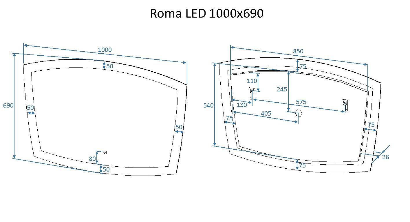 Зеркало Art&Max Roma 100x70 см, с подсветкой