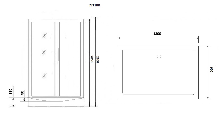 Душевая кабина Niagara Luxe NG-7711WBK 120x90 без крыши, серебро