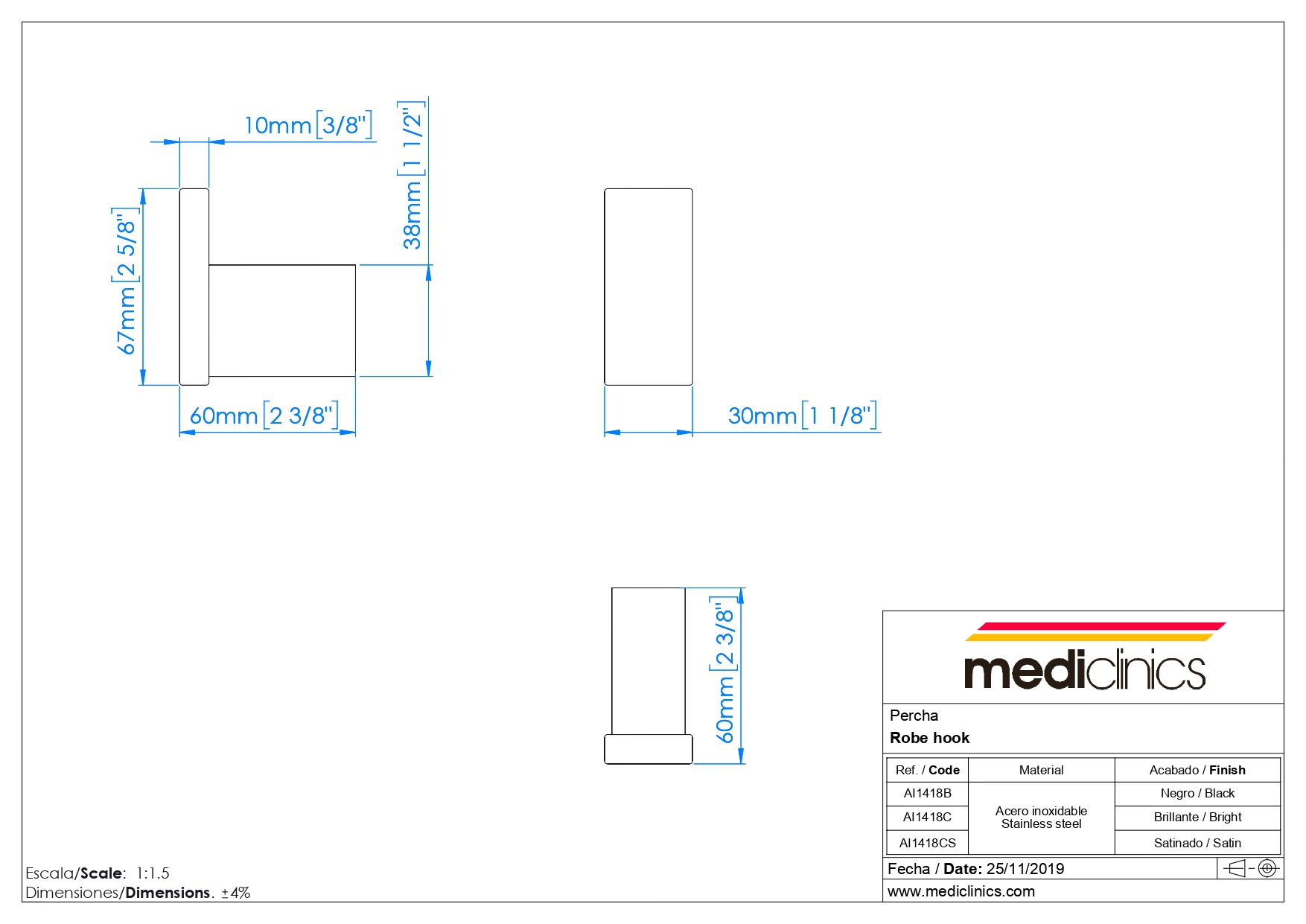 Крючок Mediclinics Harmonia AI1418CS хром матовый