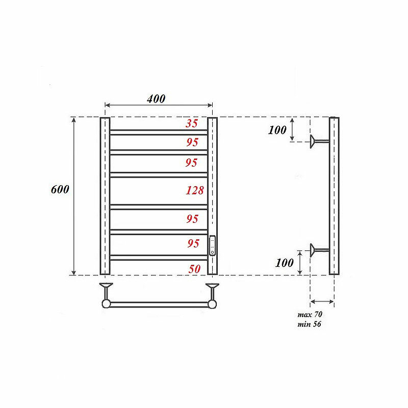 Полотенцесушитель электрический Point PN10846B П6 40x60 диммер справа, черный