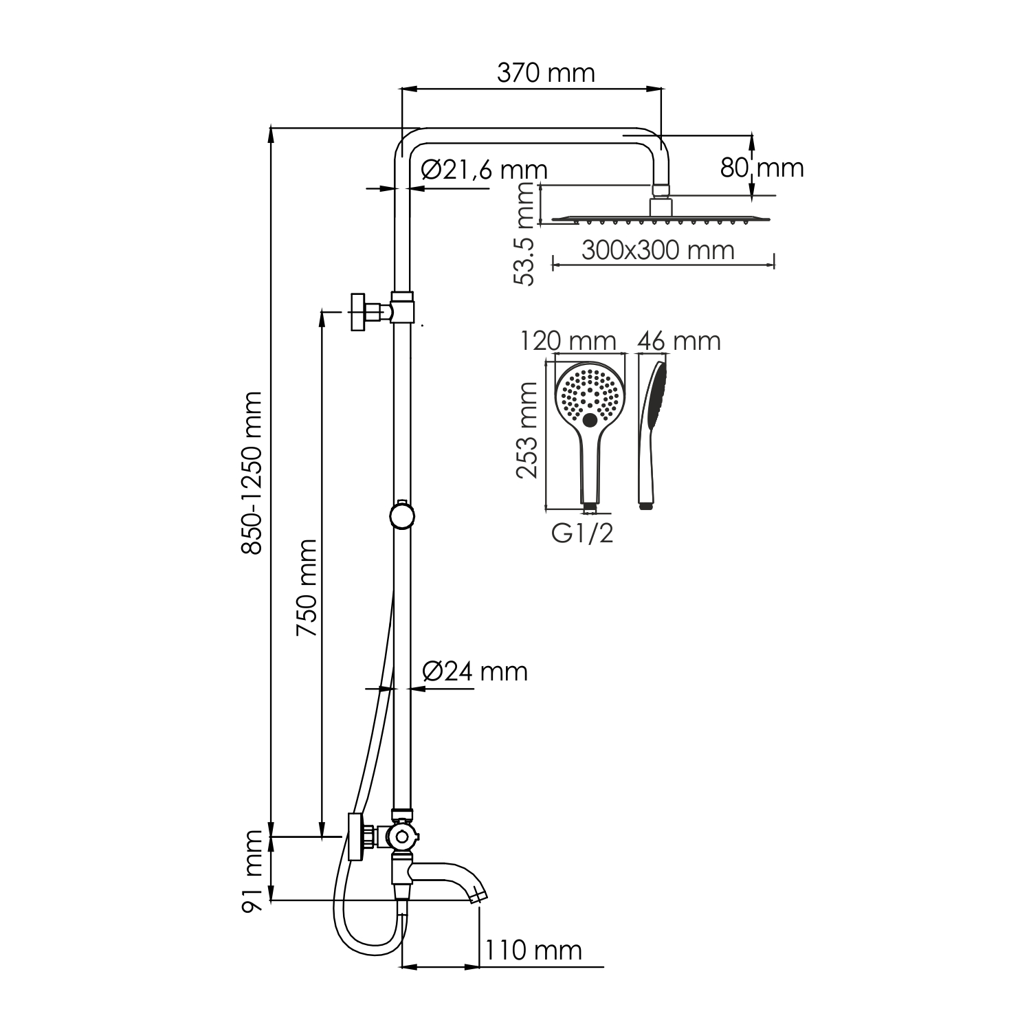 Душевая стойка WasserKRAFT A188.163.155.WM Thermo с термостатом, белый матовый