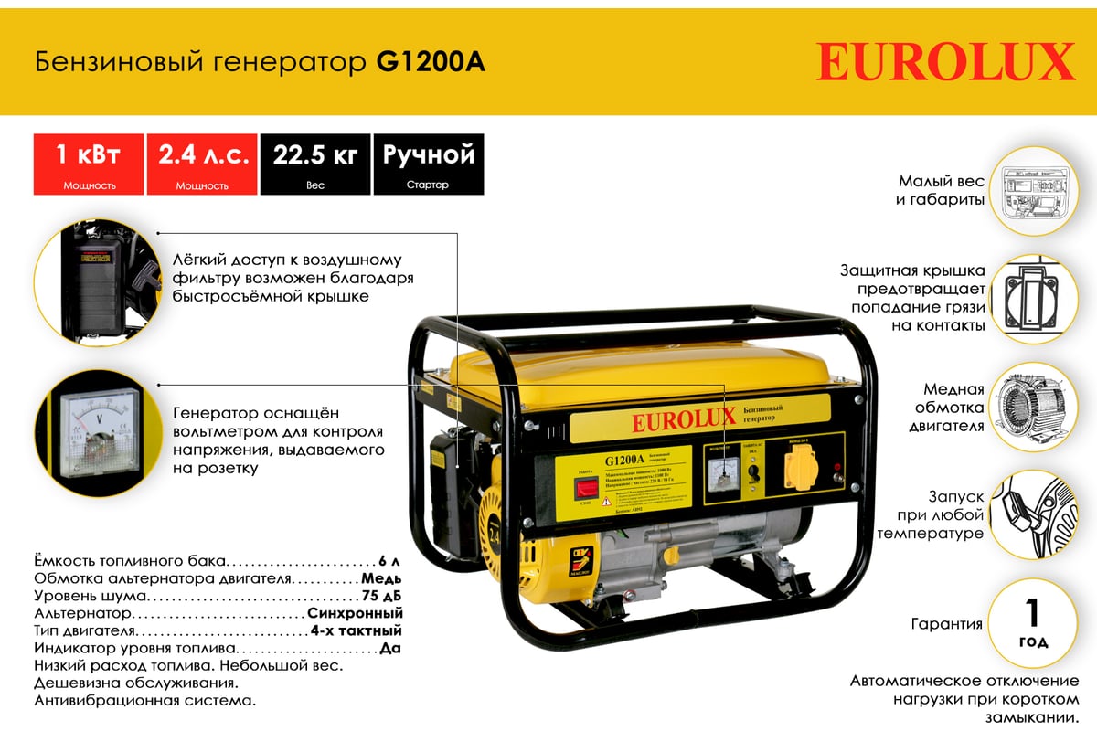 Электрогенератор Eurolux G1200A 64/1/35