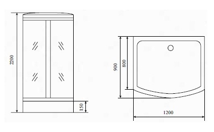 Душевая кабина Timo Standart T-6615BF Black 120x90, прямоугольная, черный