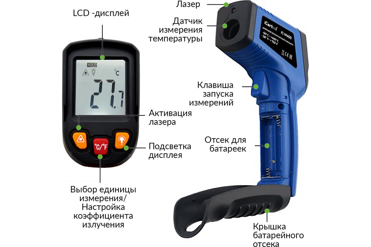 Инфракрасный бесконтактный термометр iCartool IC-M400