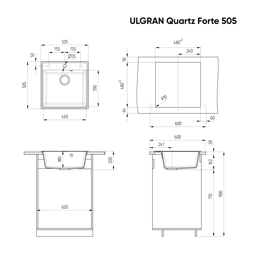 Кухонная мойка Ulgran Quartz Forte 505-01 50.5 см жасмин