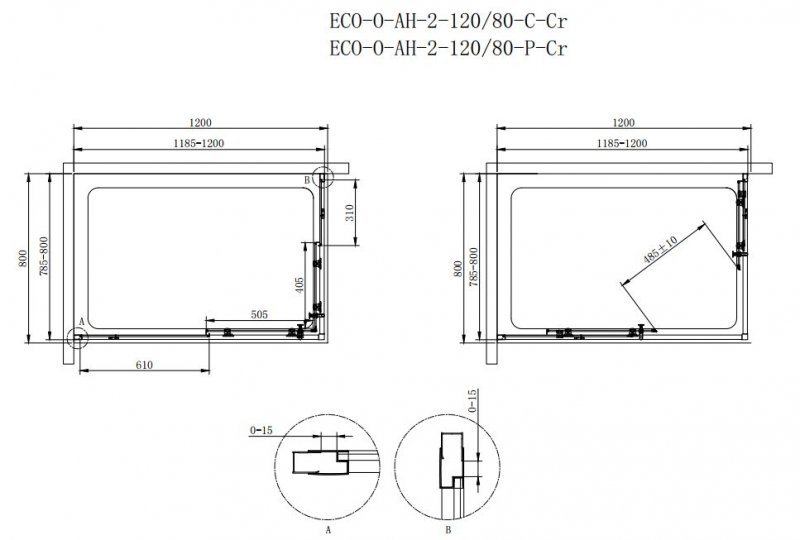 Душевой уголок Cezares ECO-O-AH-2-120/80-C-Cr 120x80 прозрачный, прямоугольный