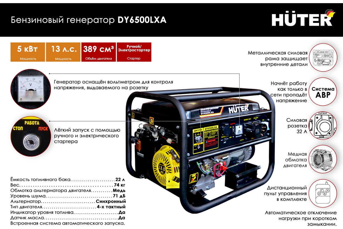 Электрогенератор Huter DY6500LXA 64/1/27