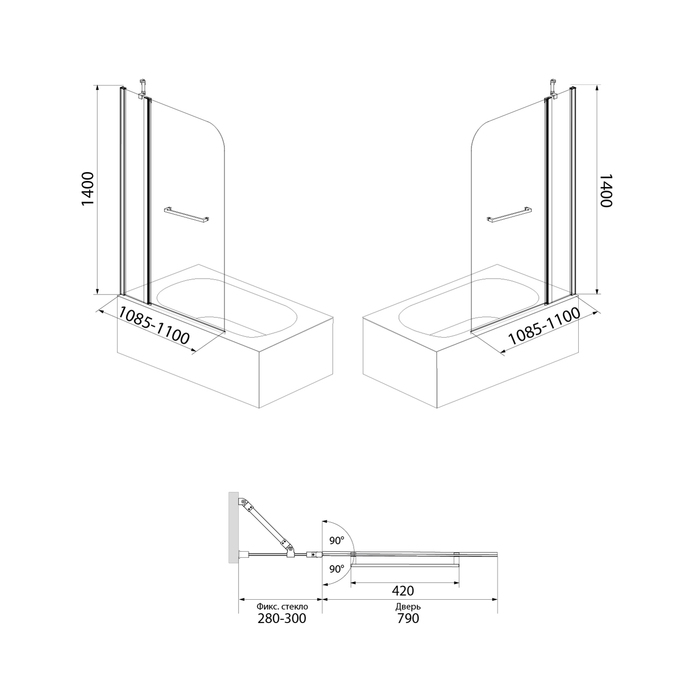 Шторка для ванны Iddis Ray RAY6CS1i90 110x140 хром